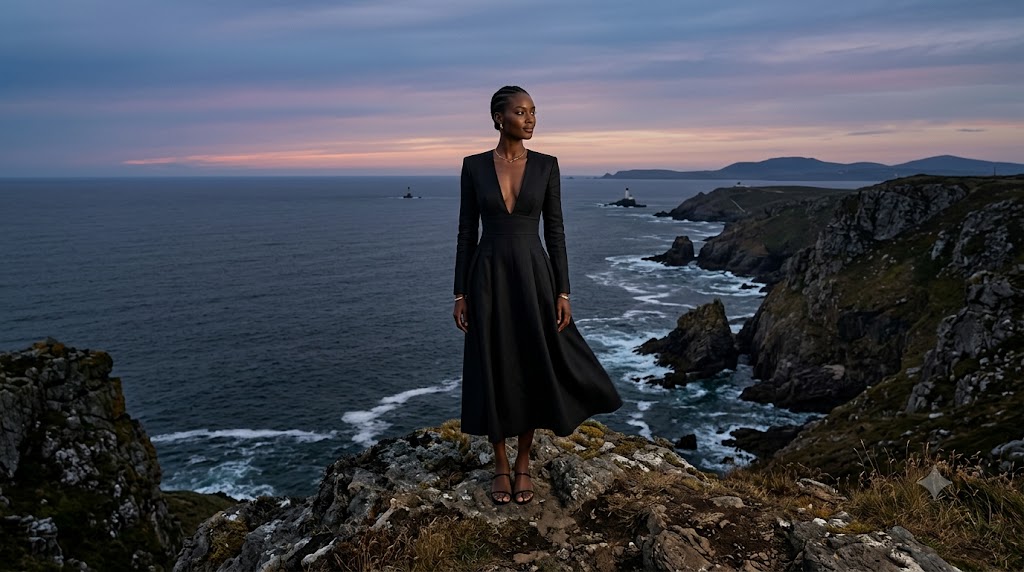 Black Linen Midi Dress